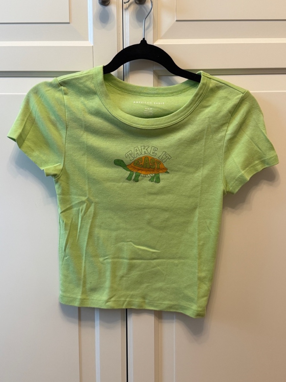 American Eagle Outfitters Baby T Lime Green 'Take It Easy' Turtle Tee